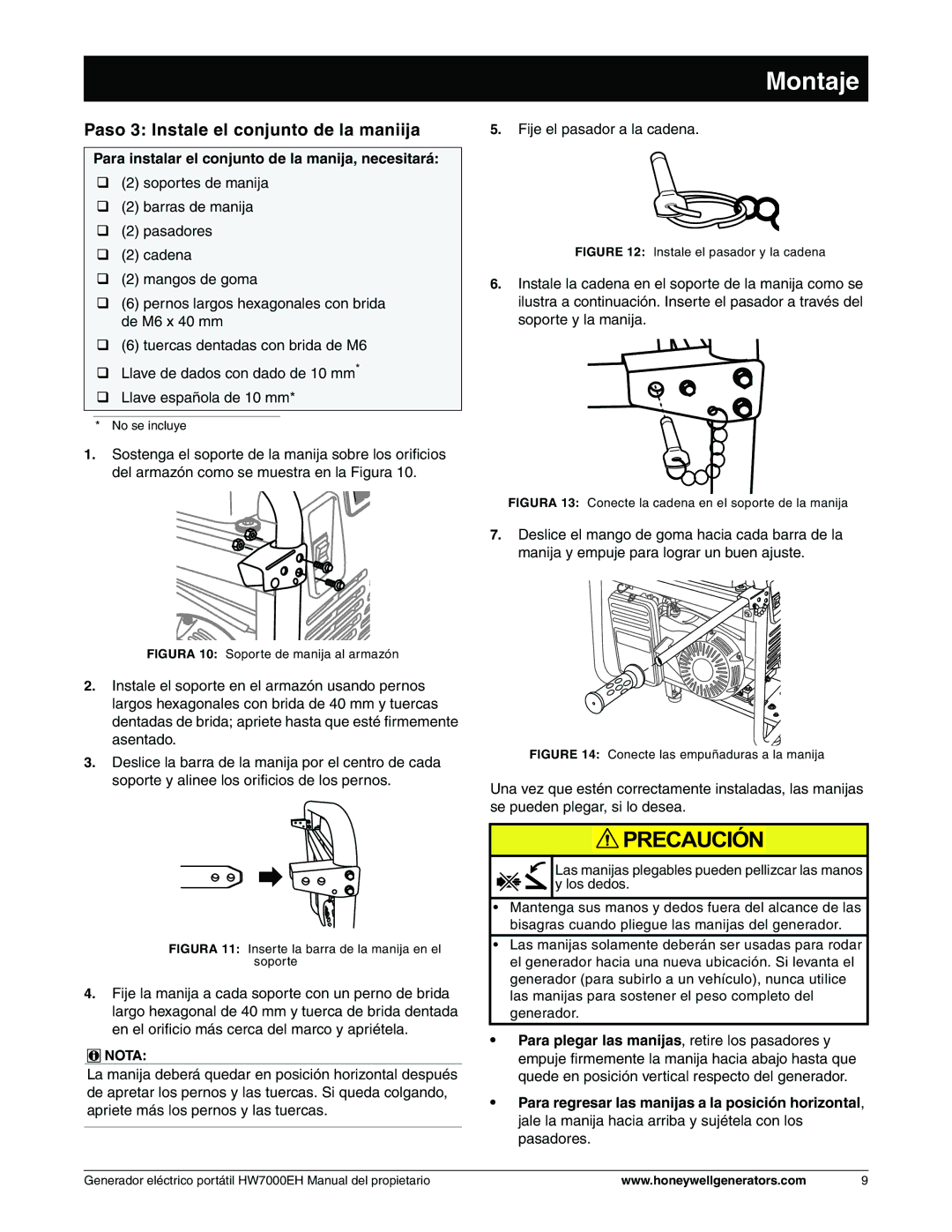 Honeywell HW7000EH Paso 3 Instale el conjunto de la maniija, Para instalar el conjunto de la manija, necesitará 