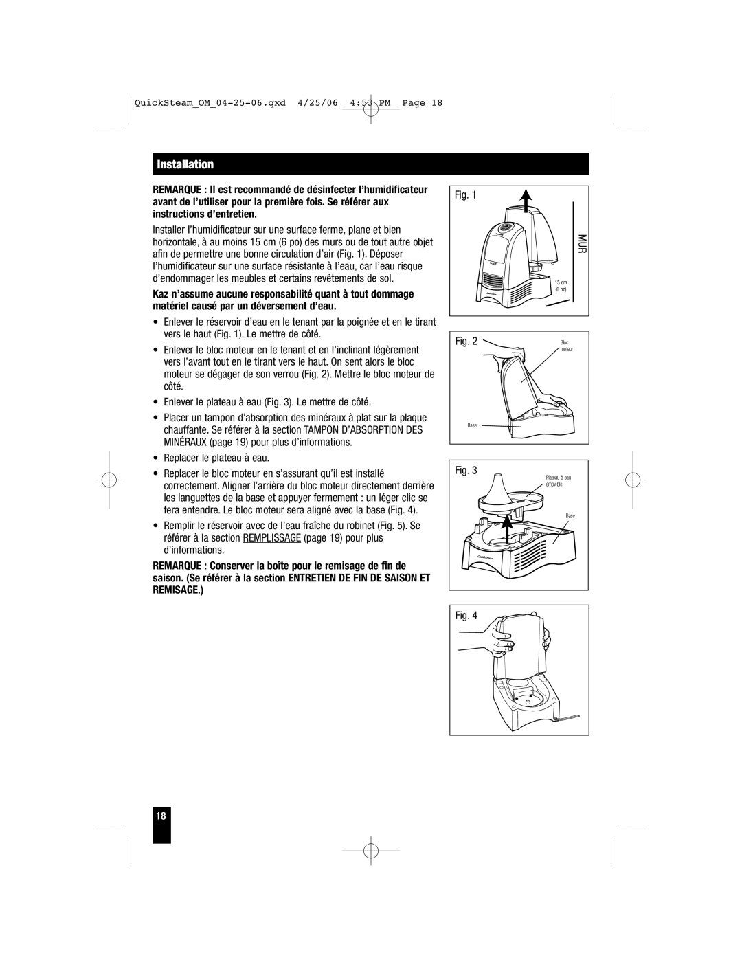 Honeywell HWM-330 Installation, Avant de l’utiliser pour la première fois. Se référer aux, Instructions d’entretien 