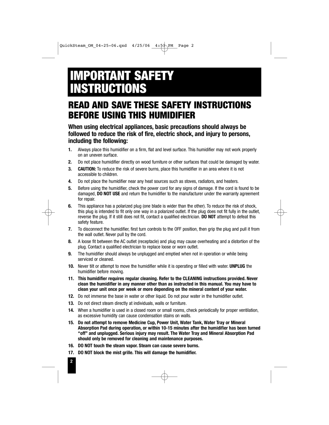 Honeywell HWM-330, HWM-450, HWM-335, HWM-331 owner manual Important Safety Instructions 