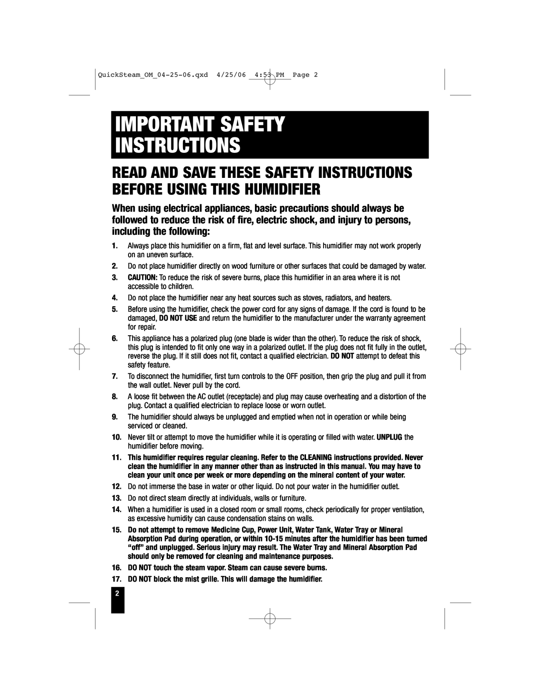 Honeywell HWM-330, HWM-450, HWM-335, HWM-331 owner manual Important Safety Instructions 