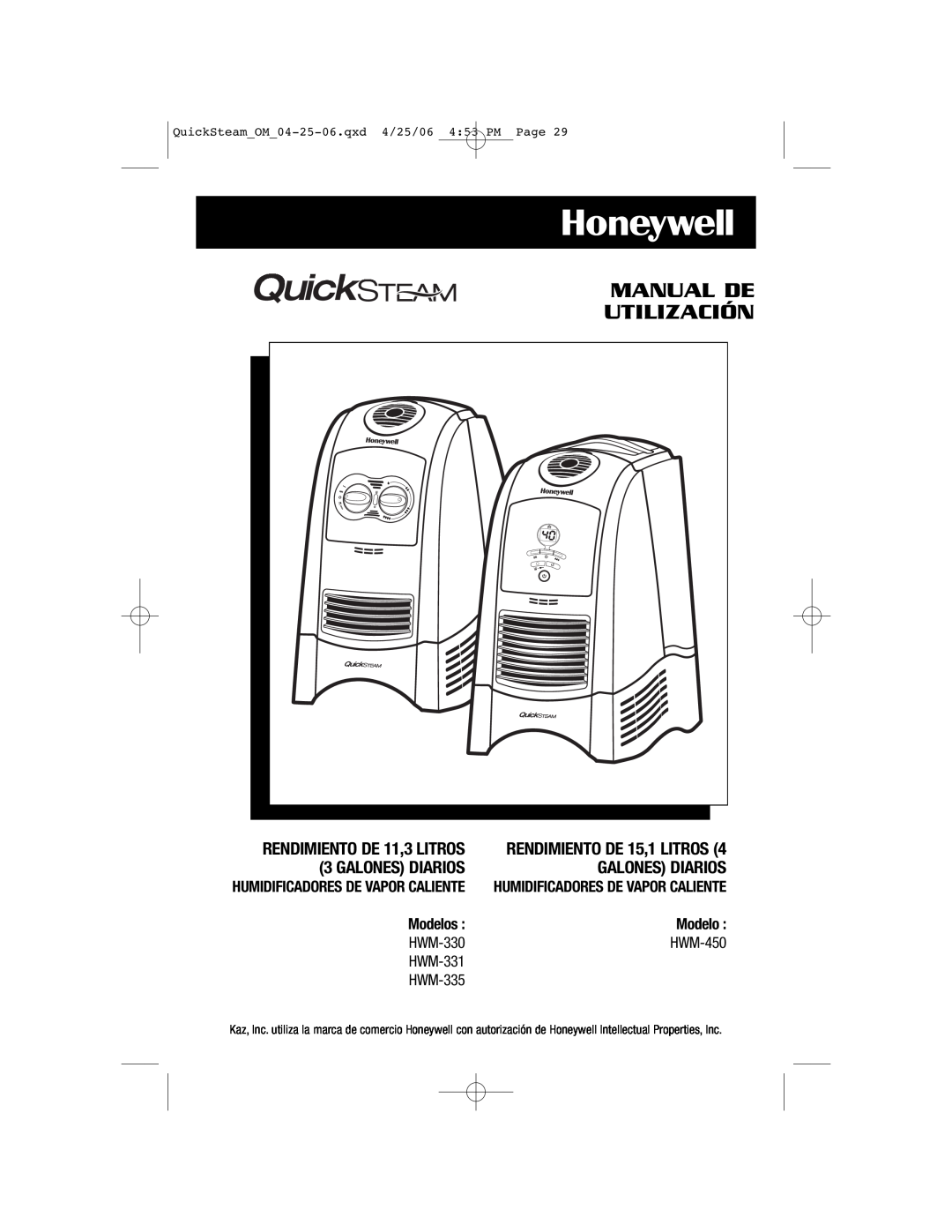 Honeywell HWM-335 Manual De Utilización, Galones Diarios, RENDIMIENTO DE 11,3 LITROS, Modelos, HWM-330, HWM-450, HWM-331 