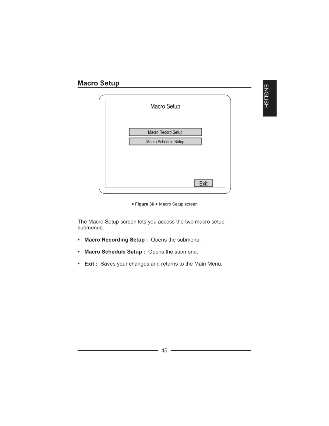 Honeywell HXMT9 / HXMT9X installation manual Macro Setup screen 