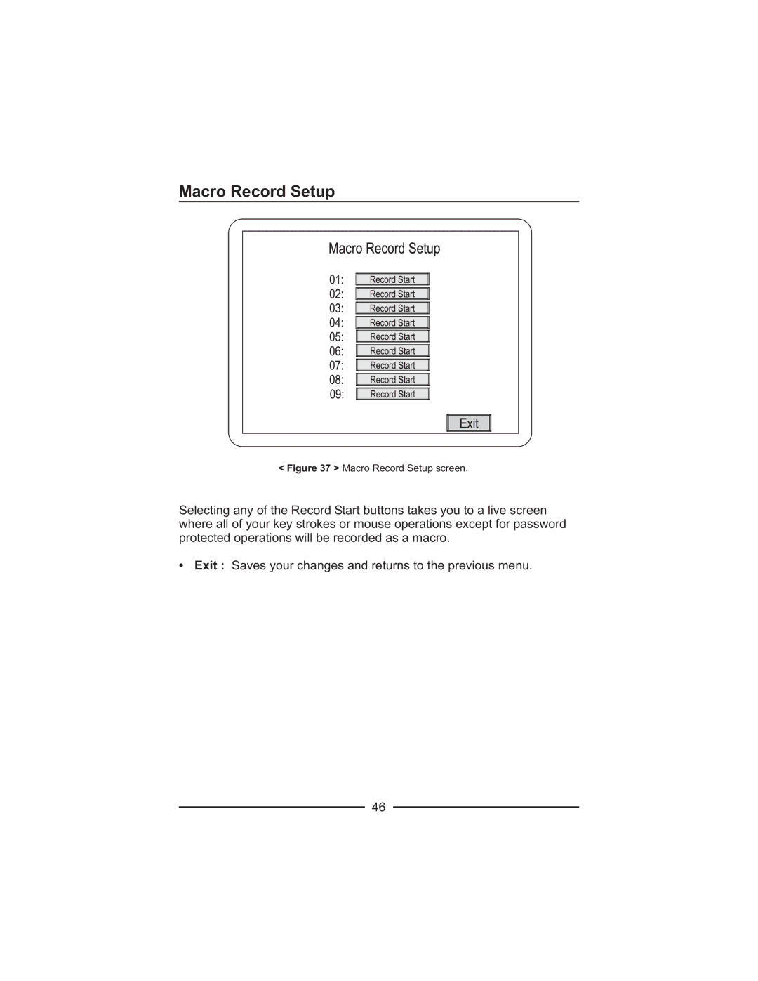 Honeywell HXMT9 / HXMT9X installation manual Macro Record Setup screen 