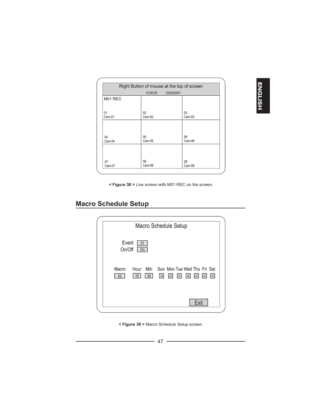 Honeywell HXMT9 / HXMT9X installation manual Macro Schedule Setup, Live screen with M01 REC on the screen 