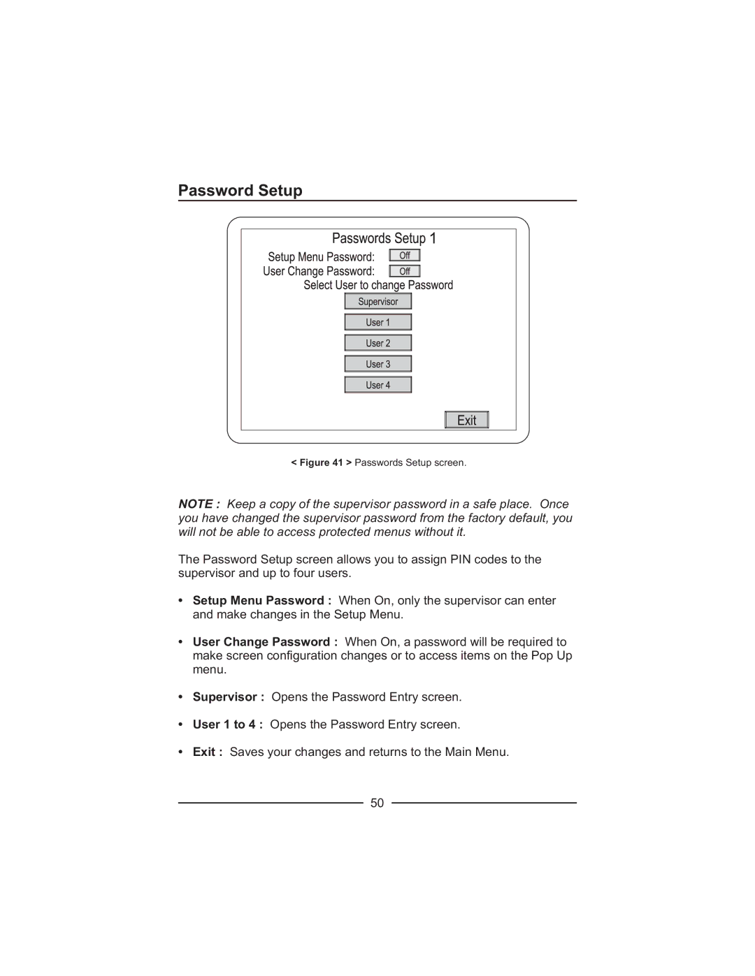 Honeywell HXMT9 / HXMT9X installation manual Password Setup, Passwords Setup screen 