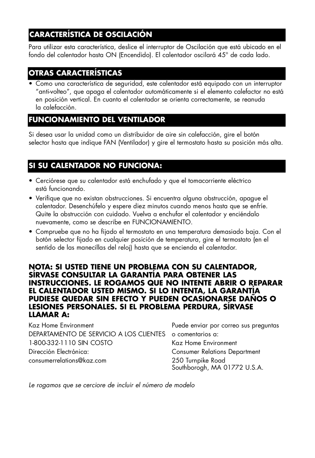 Honeywell HZ-2300 owner manual Característica DE Oscilación, Otras Características, Funcionamiento DEL Ventilador 