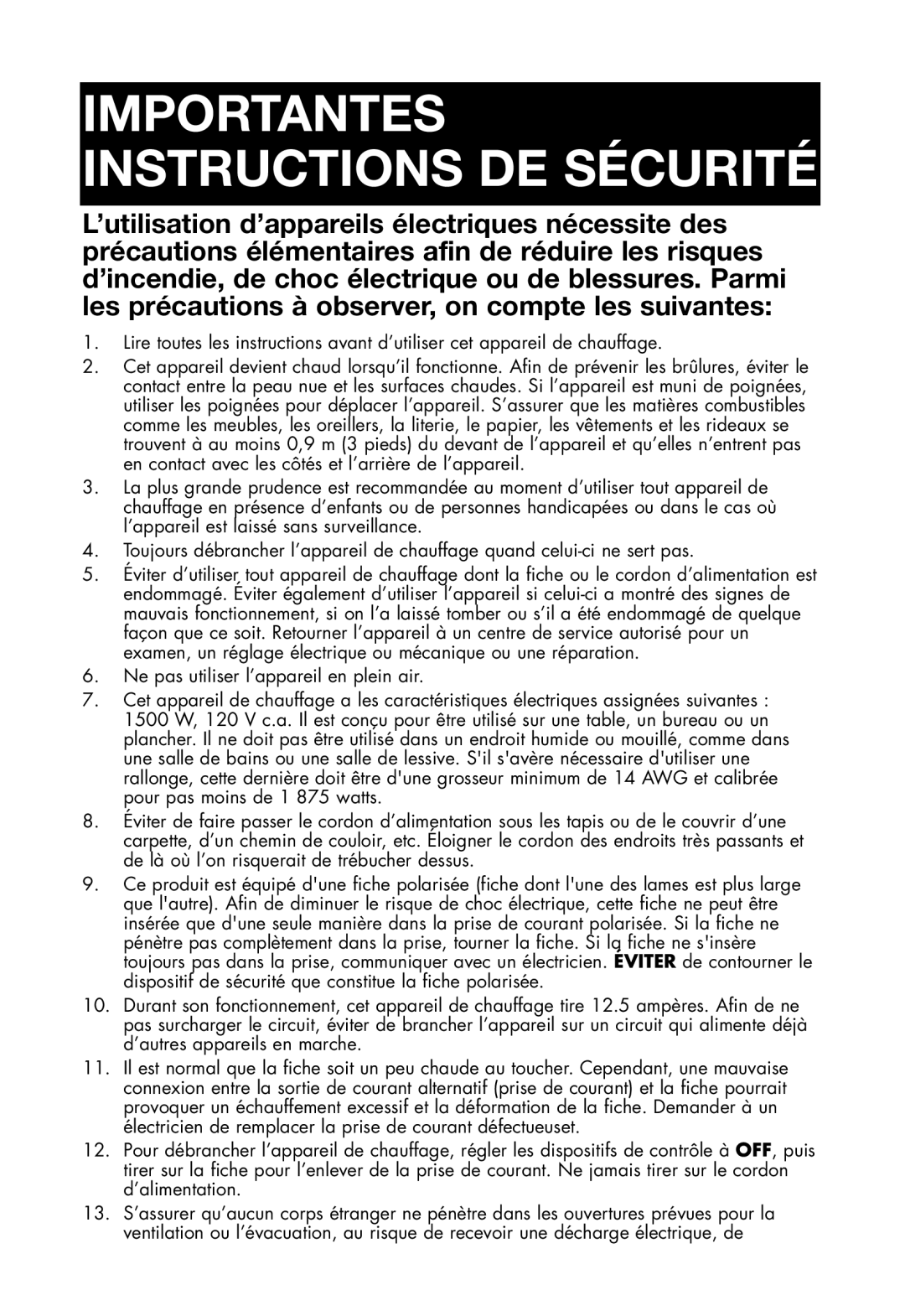 Honeywell HZ-2300 owner manual Importantes Instructions DE Sécurité 