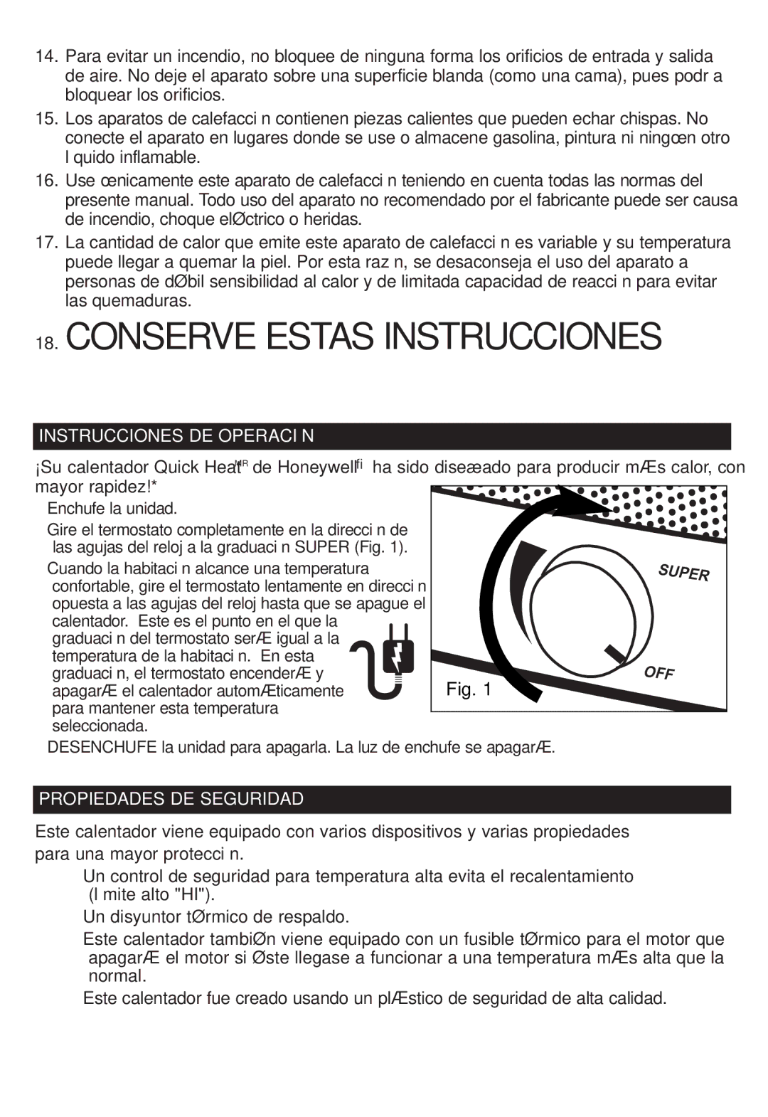 Honeywell HZ-316C, HZ-315C owner manual Instrucciones DE Operación, Propiedades DE Seguridad 