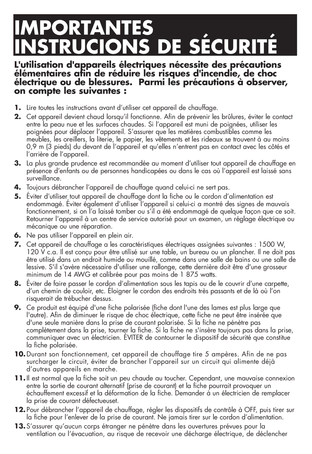 Honeywell HZ-315C, HZ-316C owner manual Importantes Instrucions DE Sécurité 