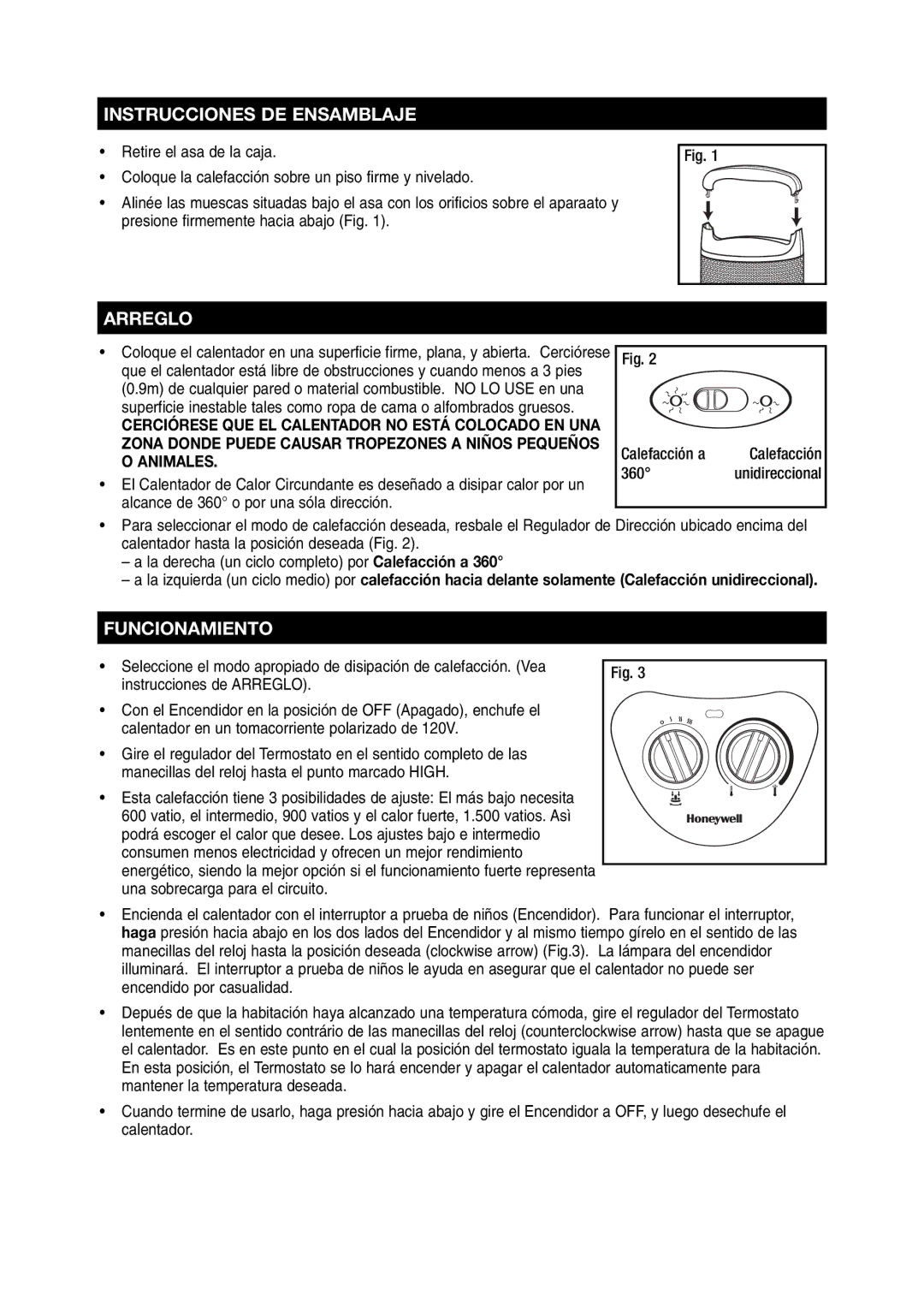 Honeywell HZ-3200 important safety instructions Instrucciones DE Ensamblaje, Arreglo, Funcionamiento 