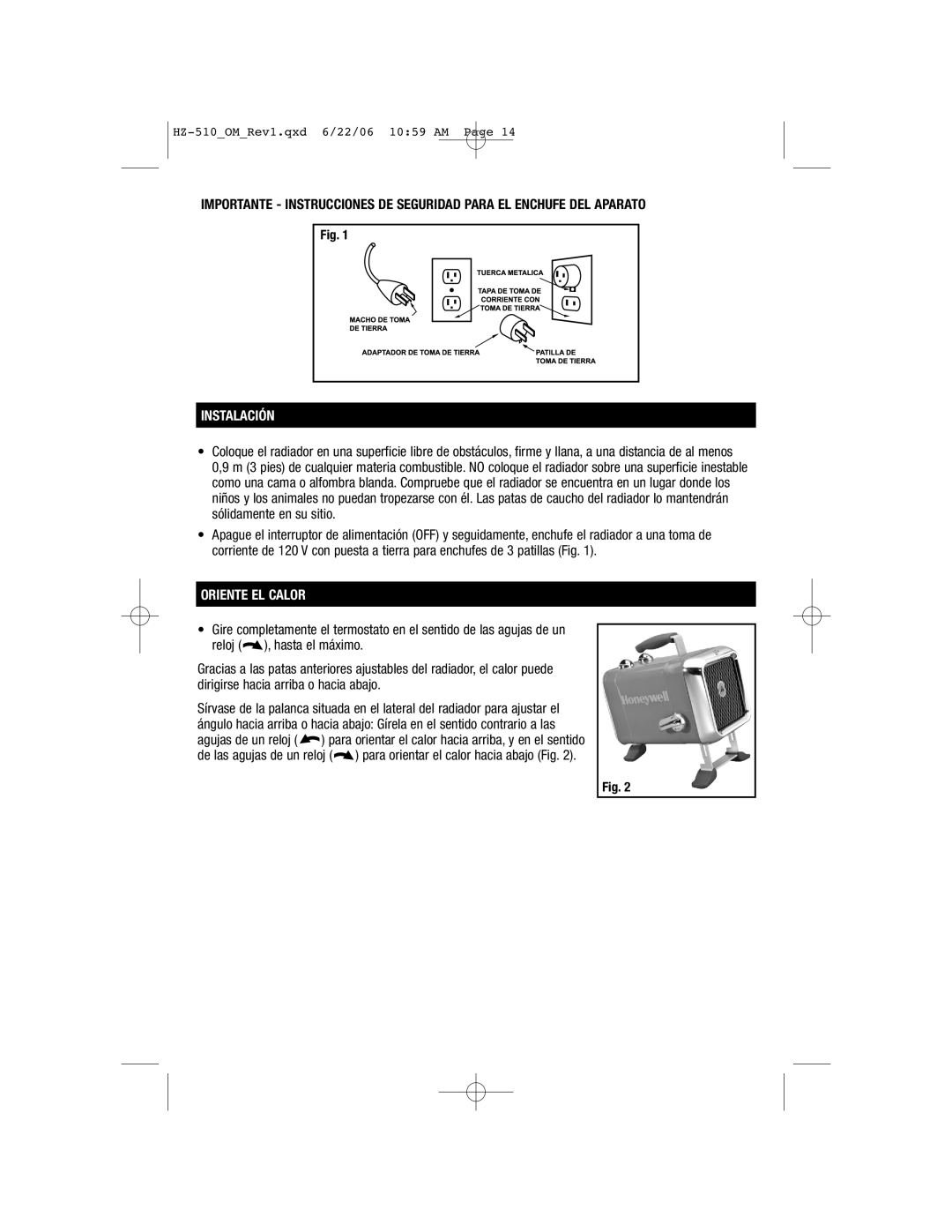 Honeywell HZ-510 important safety instructions Instalación, Oriente EL Calor 