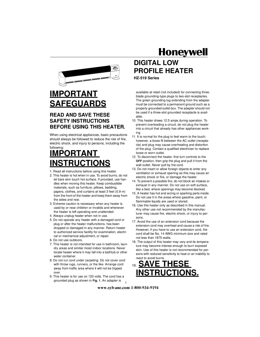 Honeywell HZ-519 manual Safeguards 