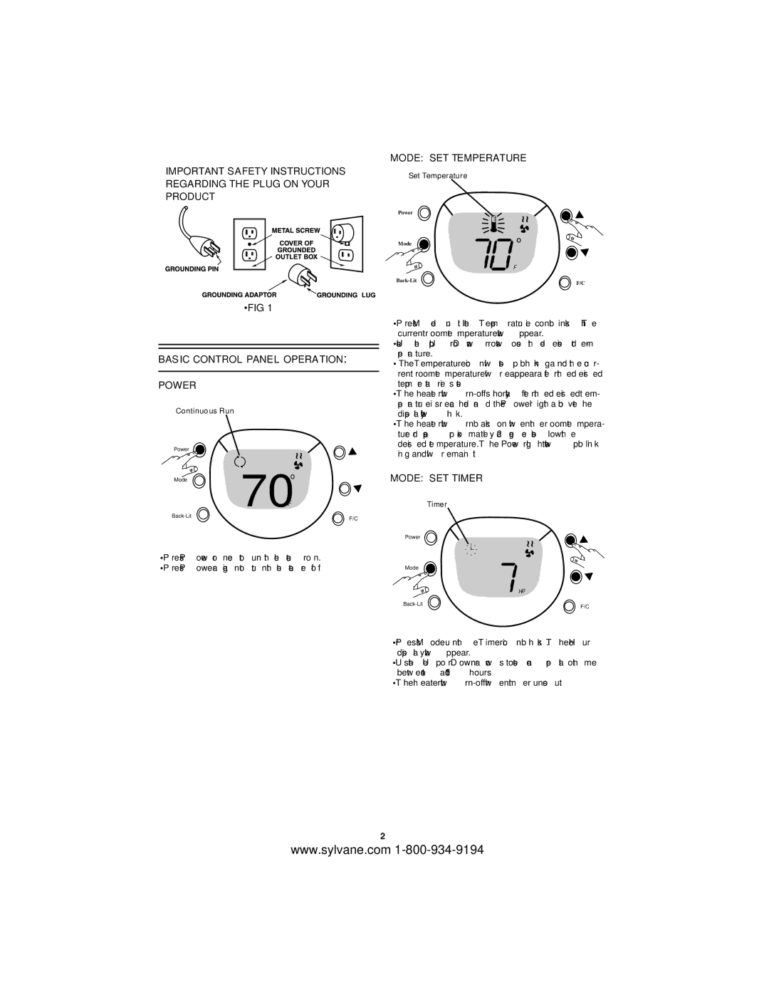 Honeywell HZ-519 manual Mode SET Temperature, Mode SET Timer 