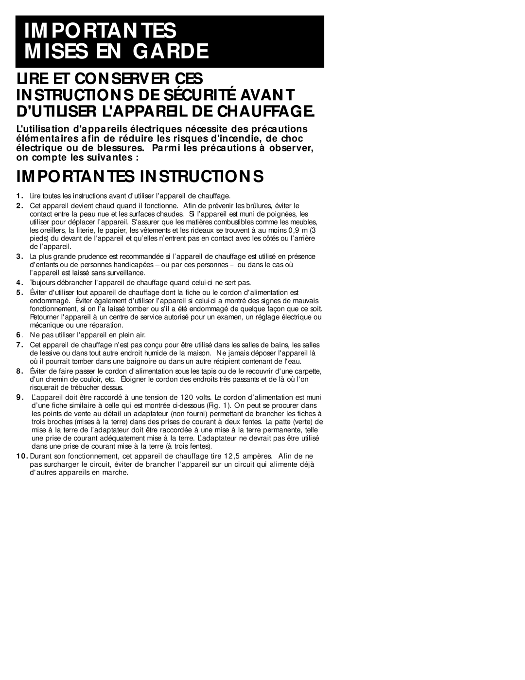 Honeywell HZ-615C, HZ-614C owner manual Importantes Mises En Garde, Importantes Instructions 