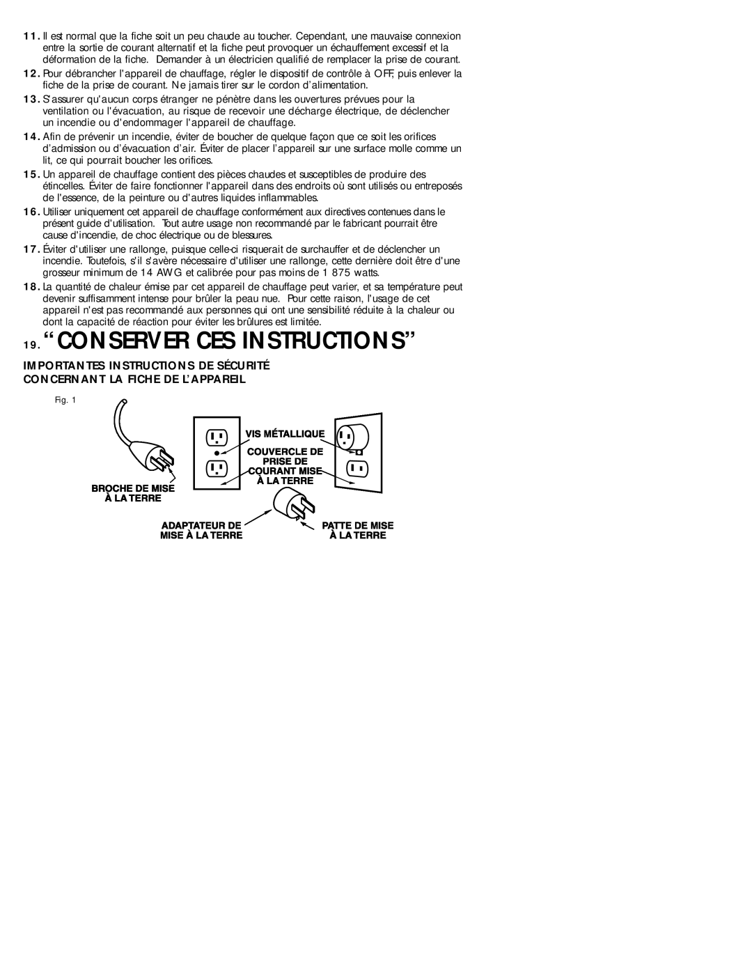 Honeywell HZ-614 19.“CONSERVER CES INSTRUCTIONS”, Importantes Instructions De Sécurité, Concernant La Fiche De L’Appareil 