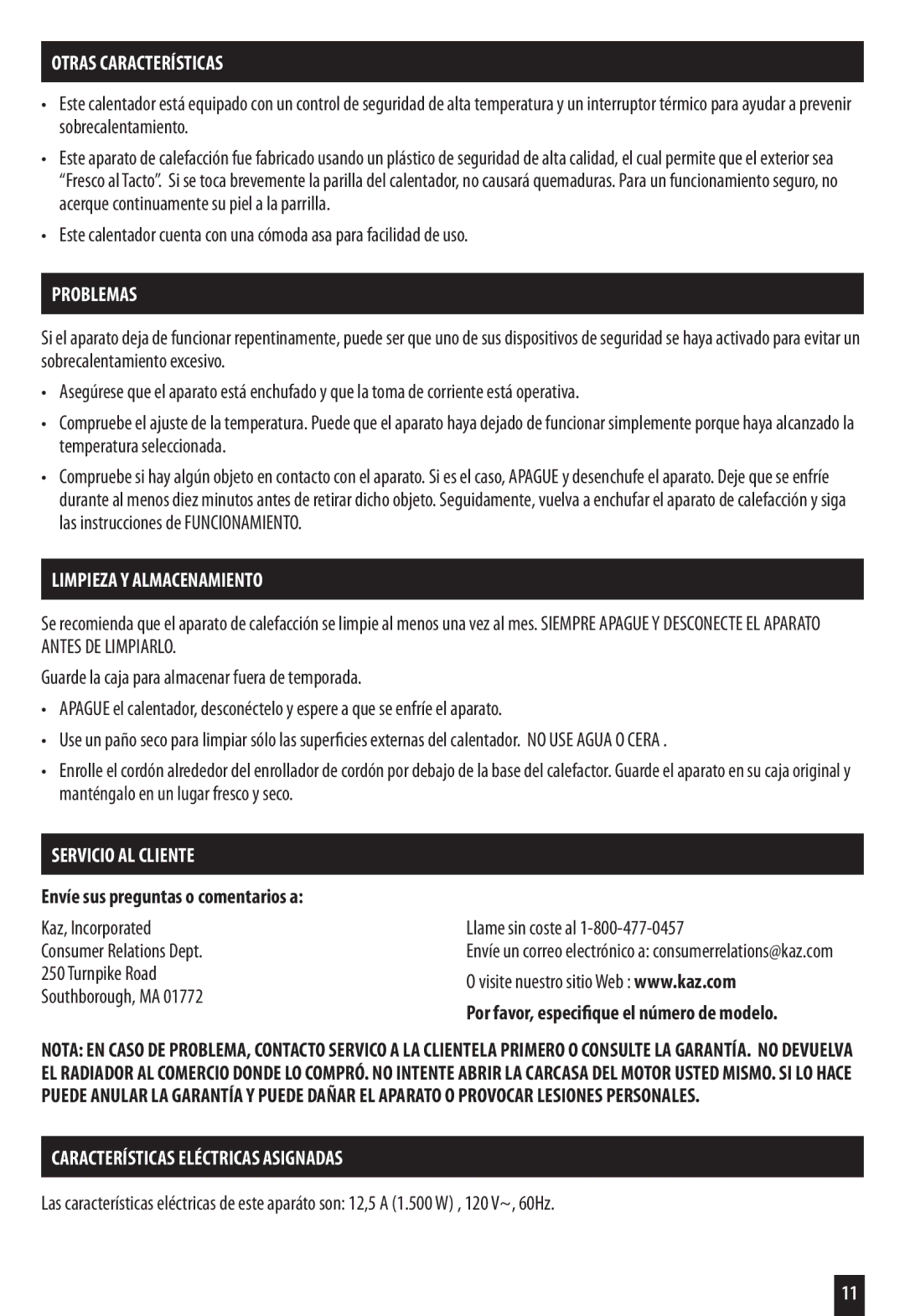 Honeywell HZ-7200 Otras Características, Problemas, Limpieza Y Almacenamiento, Servicio AL Cliente 