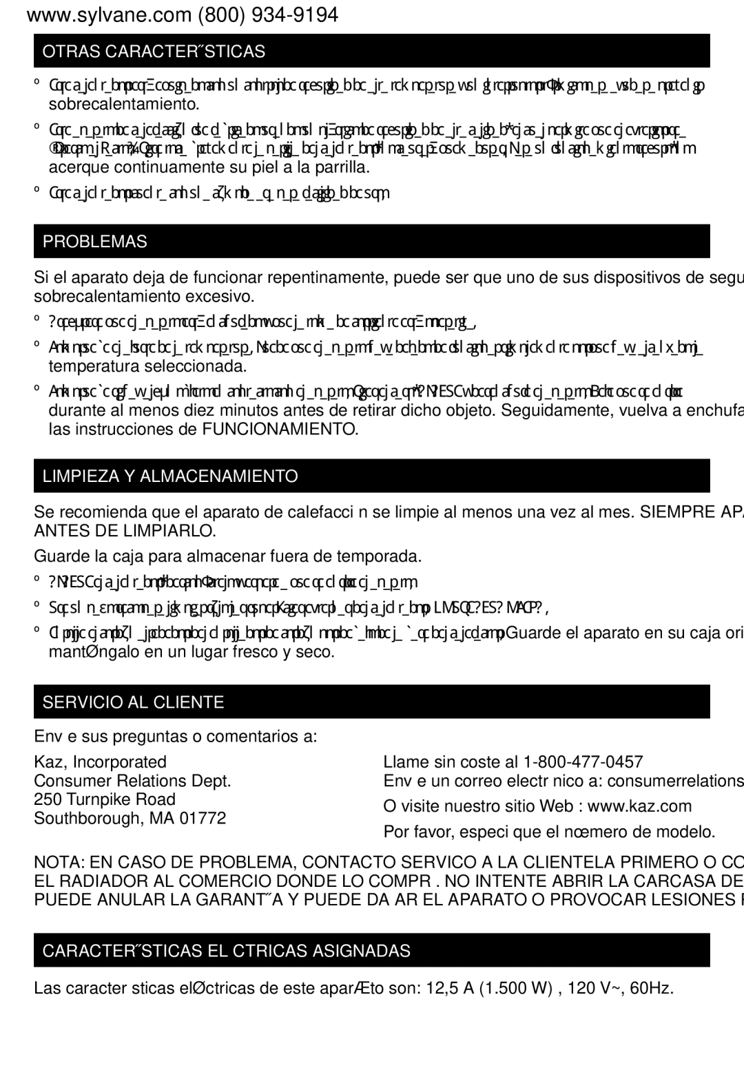 Honeywell HZ-8000 Otras Características, Problemas, Limpieza Y Almacenamiento, Servicio AL Cliente 