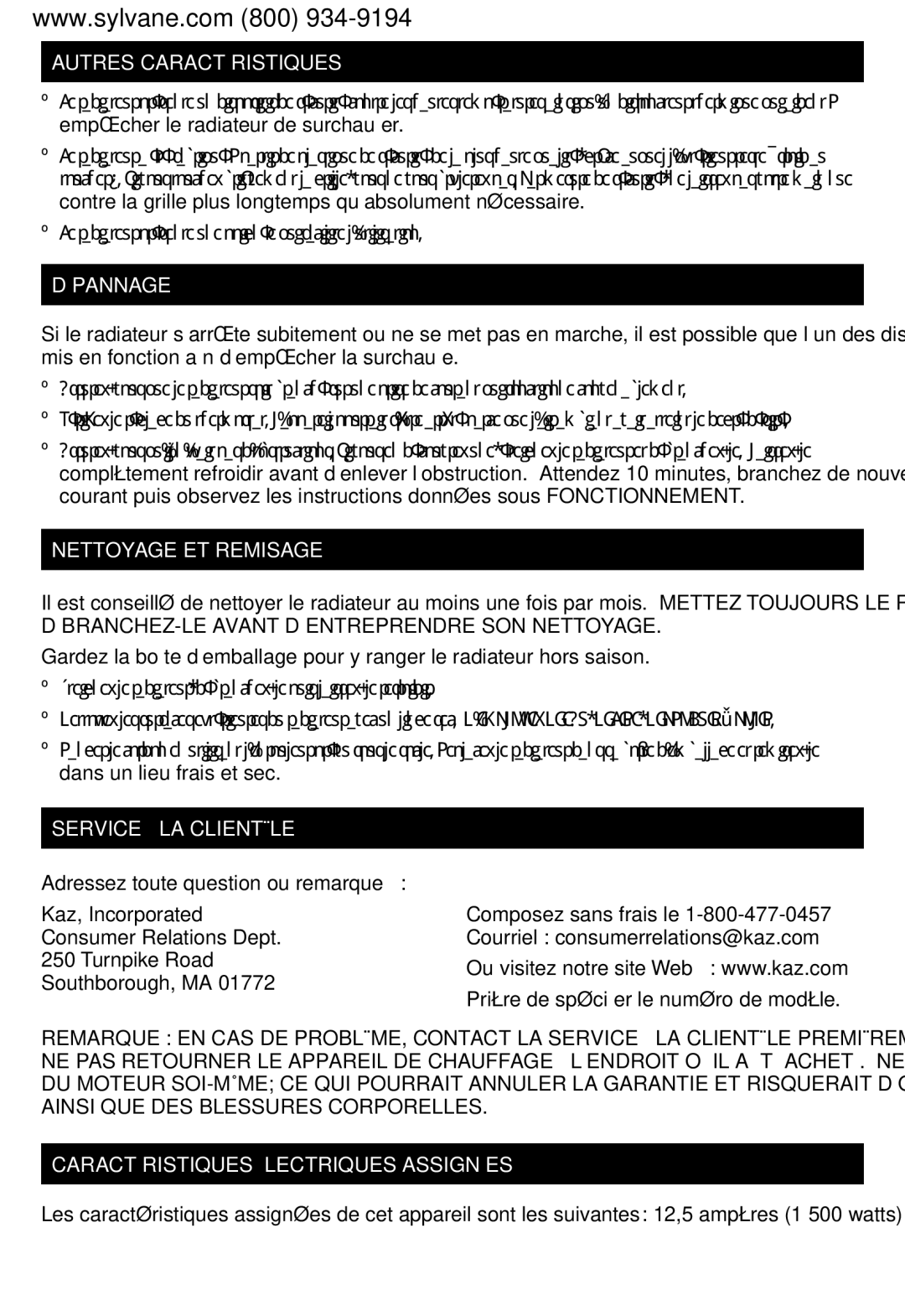 Honeywell HZ-8000 Autres Caractéristiques, Dépannage, Nettoyage ET Remisage, Service À LA Clientèle 