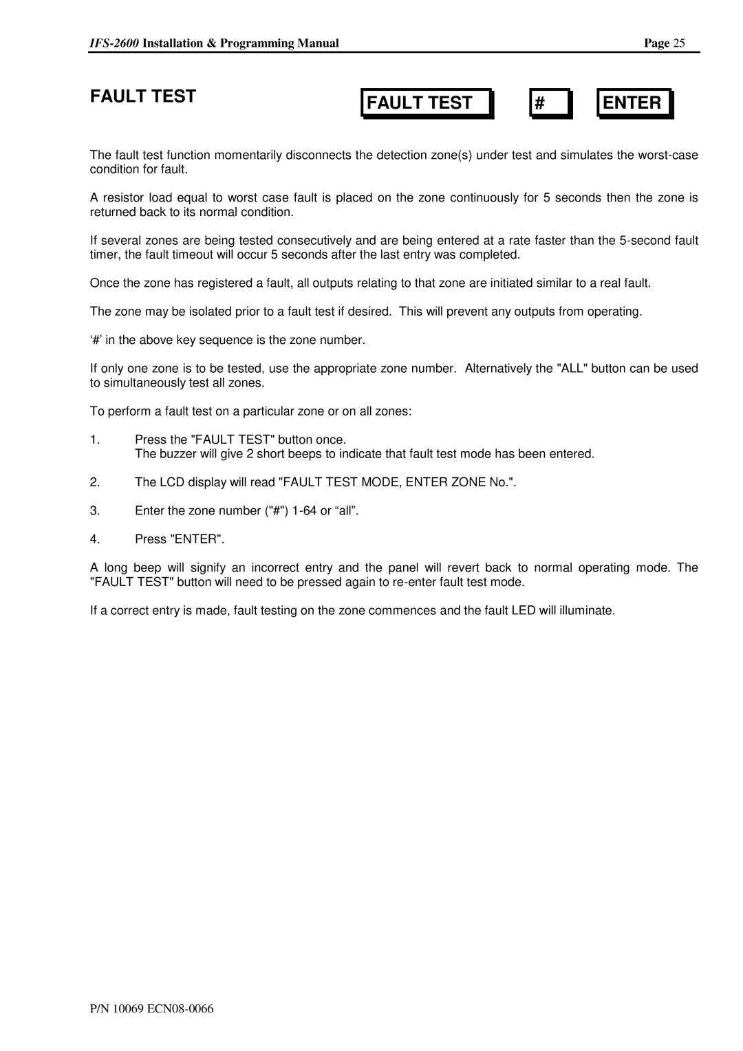 Honeywell IFS-2600 installation manual Fault Test Enter 