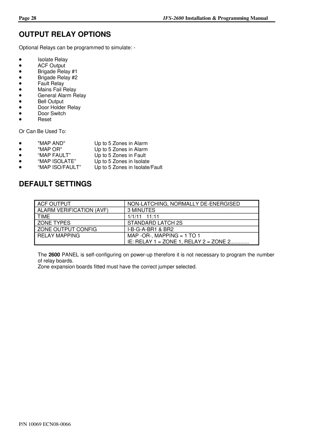 Honeywell IFS-2600 installation manual Output Relay Options 