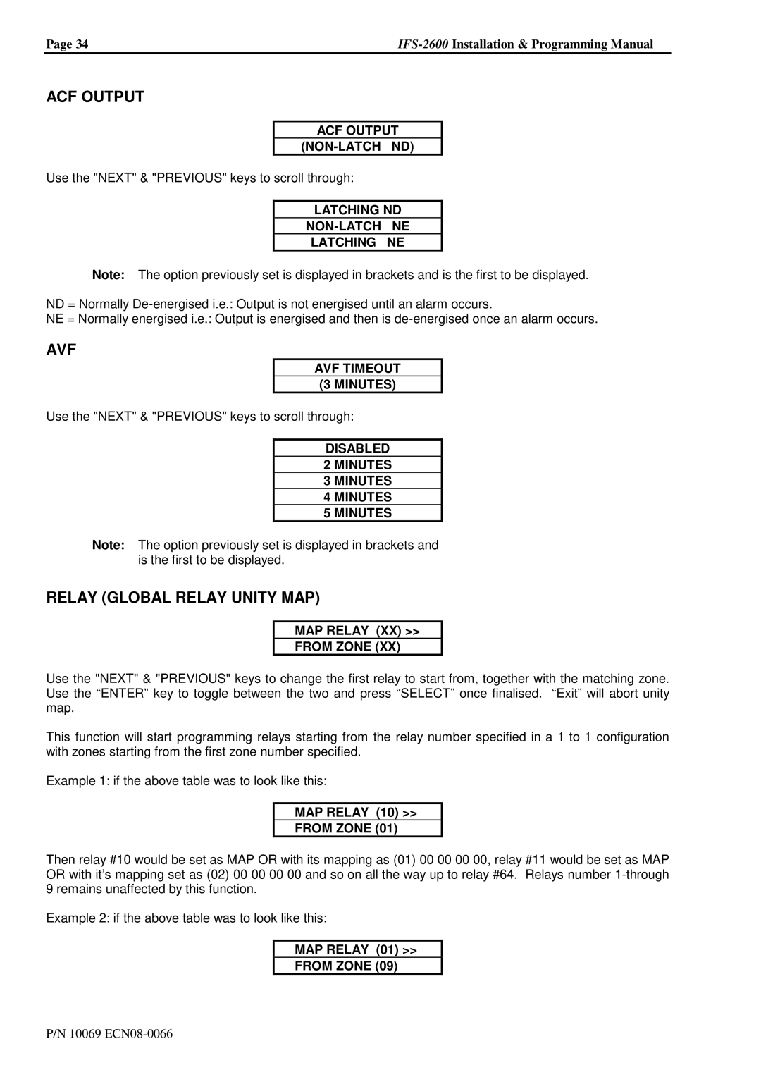 Honeywell IFS-2600 installation manual ACF Output, Avf, Relay Global Relay Unity MAP 