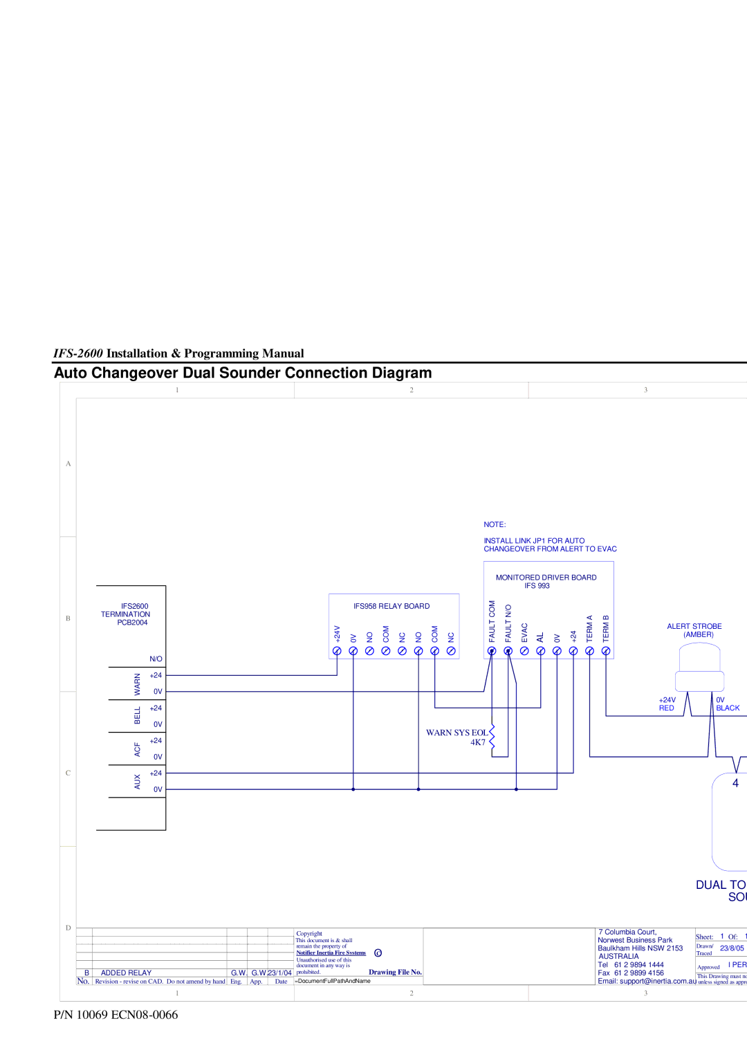 Honeywell IFS-2600 installation manual Auto Changeover Dual Sounder Connection Diagram, Changeover from Alert to Evac 