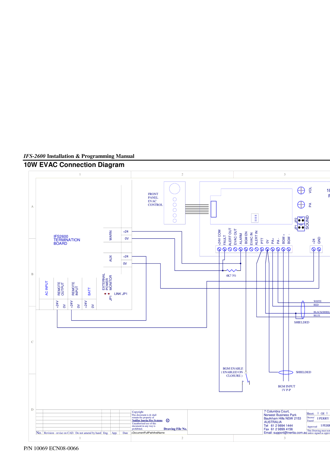 Honeywell IFS-2600 installation manual 10W Evac Connection Diagram, Sound 