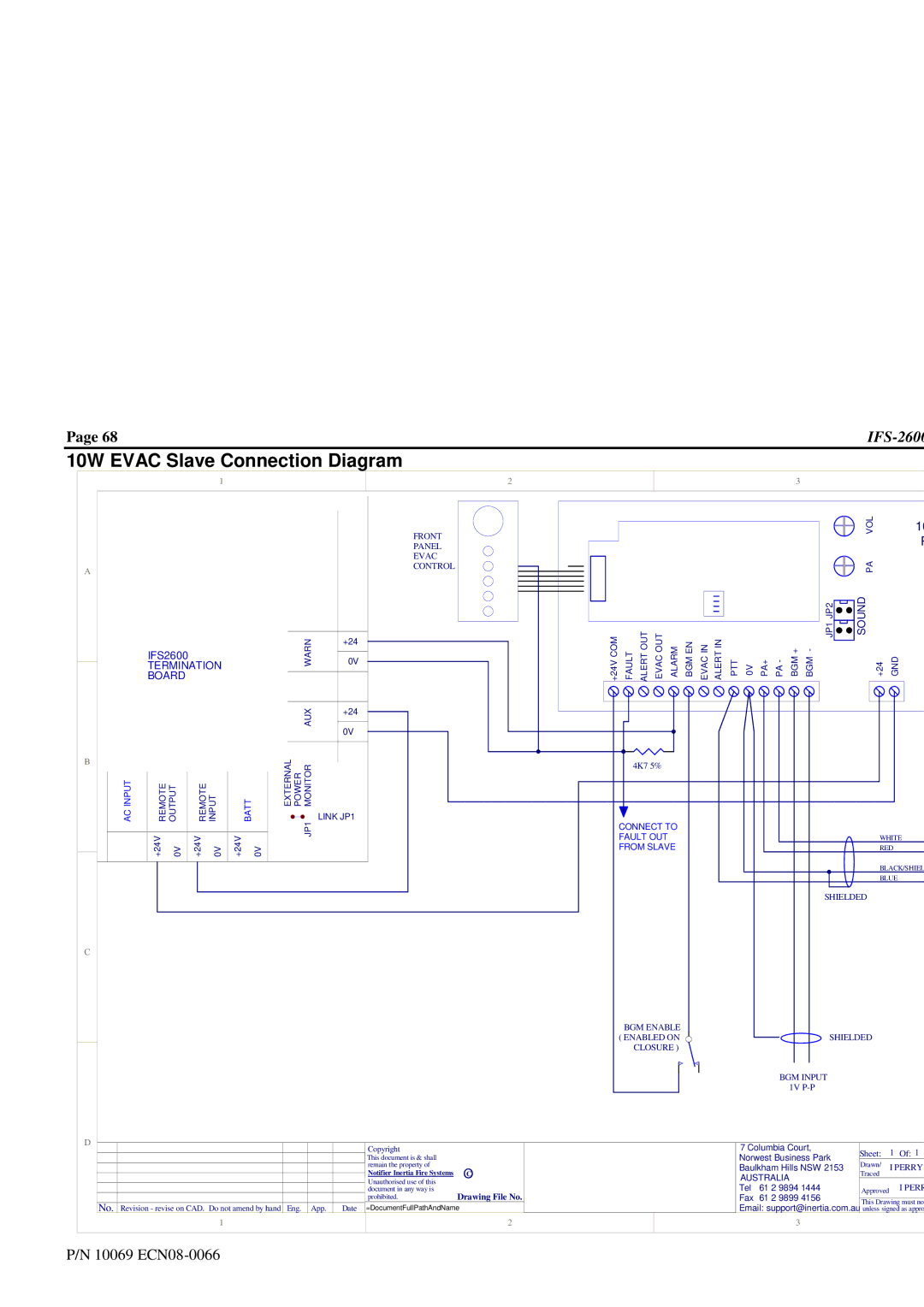 Honeywell IFS-2600 installation manual 10W Evac Slave Connection Diagram, From Slave 