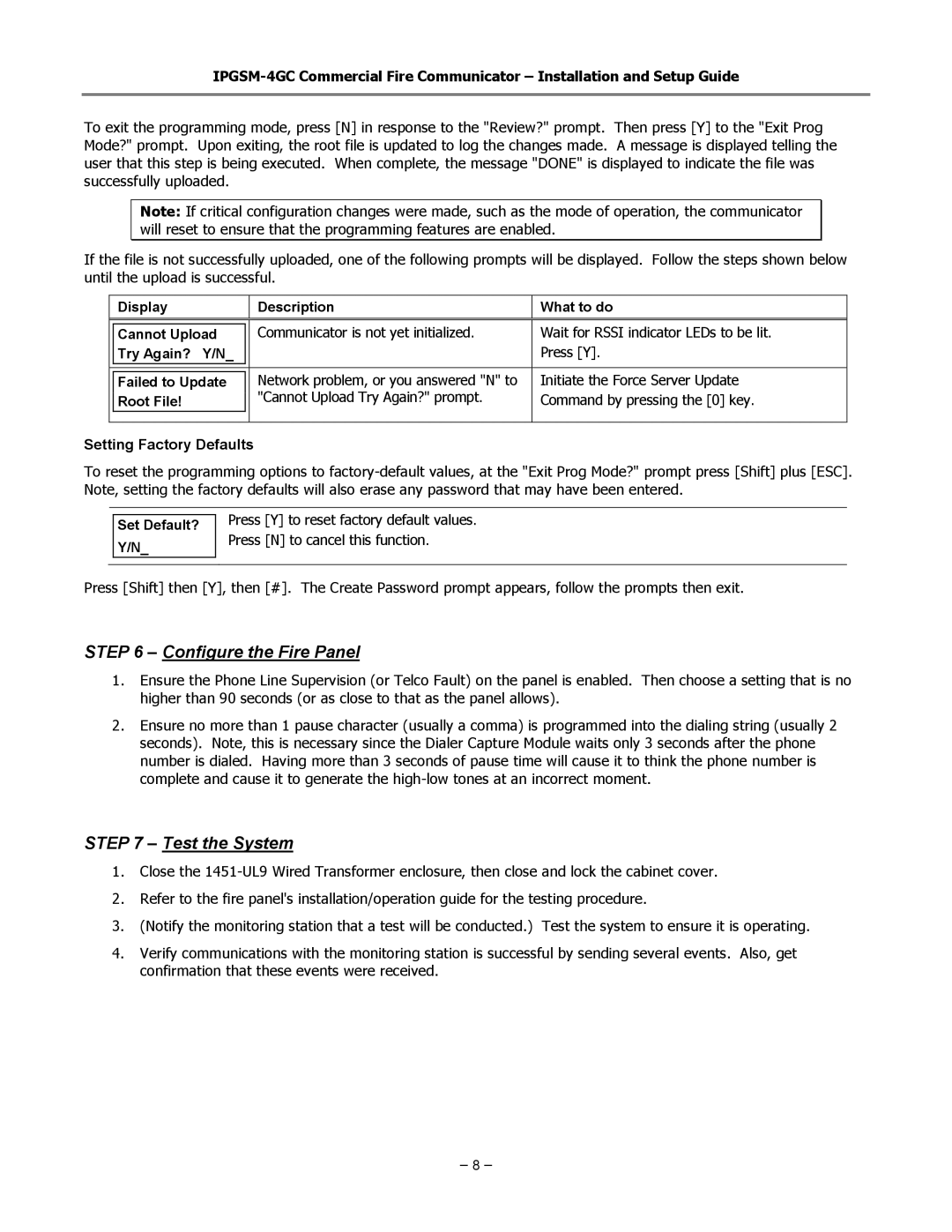 Honeywell IPGSM-4GC manual Configure the Fire Panel, Test the System 