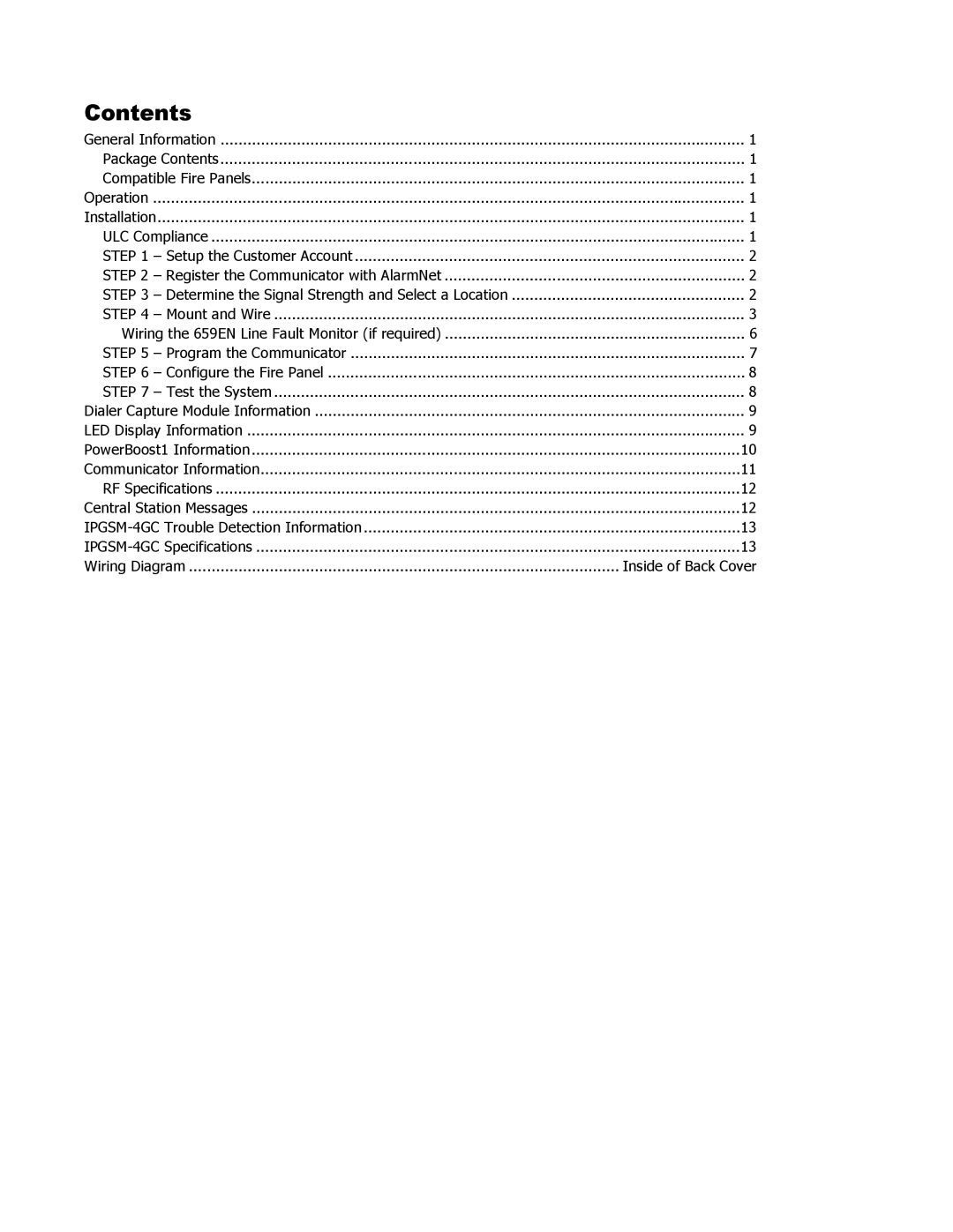 Honeywell IPGSM-4GC manual Contents 