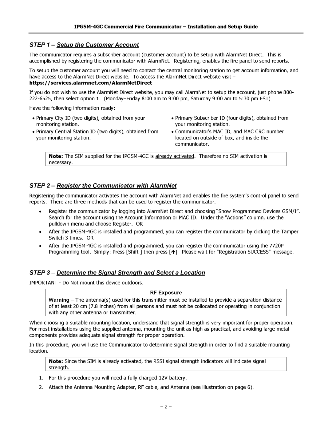 Honeywell IPGSM-4GC manual Setup the Customer Account, Register the Communicator with AlarmNet 