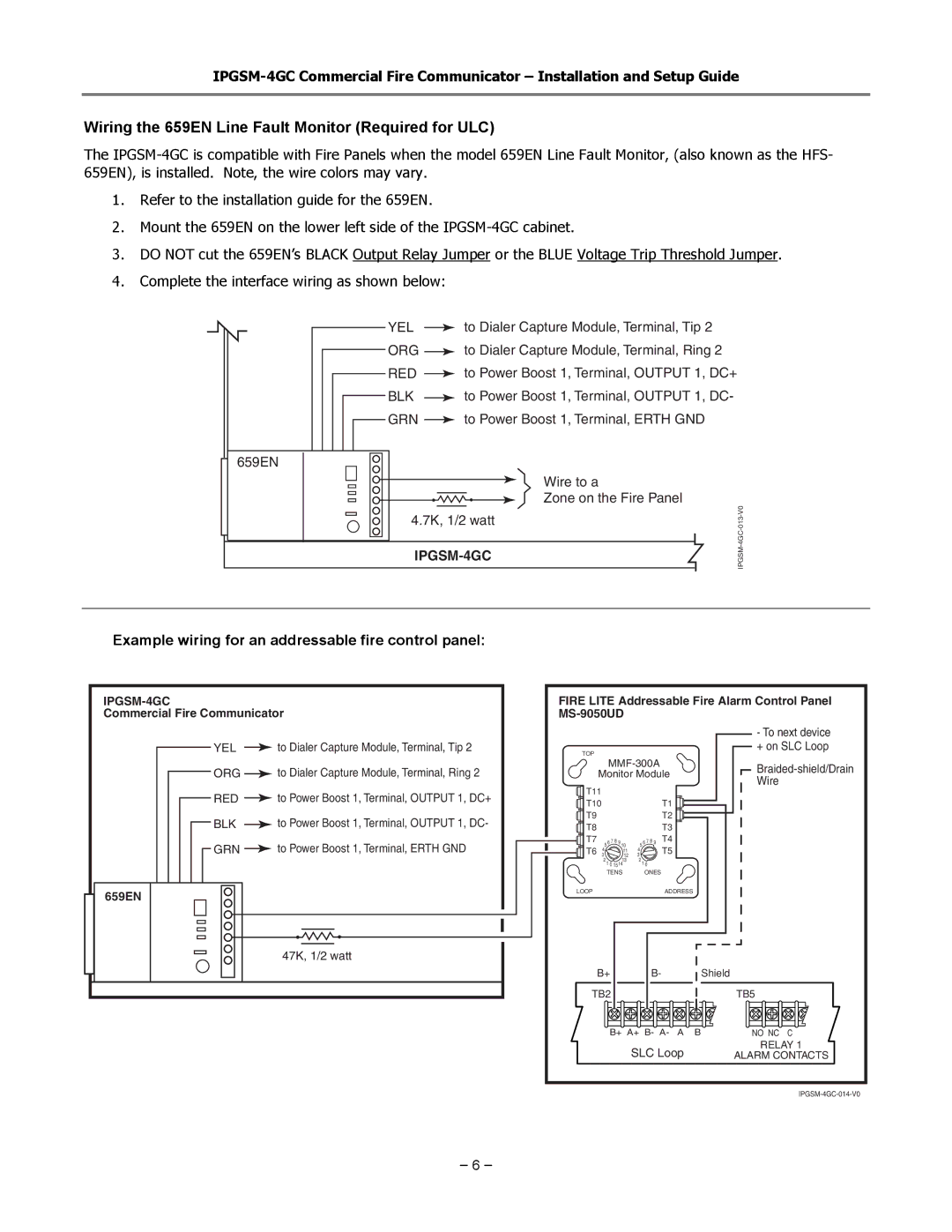 Honeywell IPGSM-4GC manual Wiring the 659EN Line Fault Monitor Required for ULC 