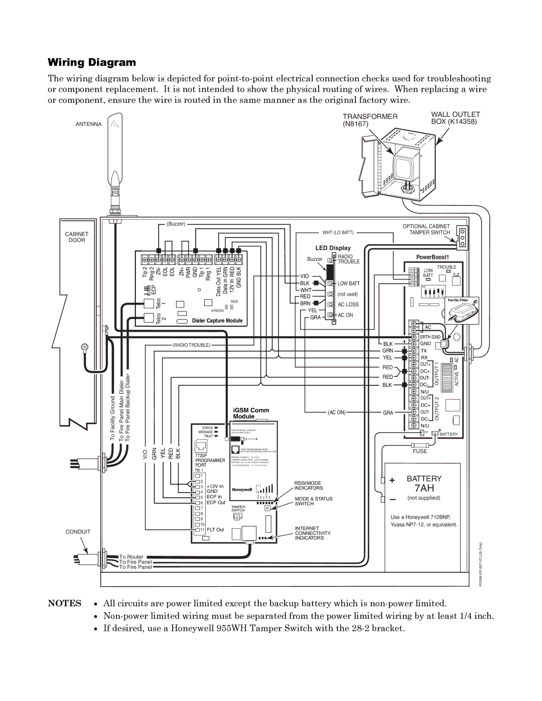 Honeywell IPGSM-DP manual Wiring Diagram, + Battery 