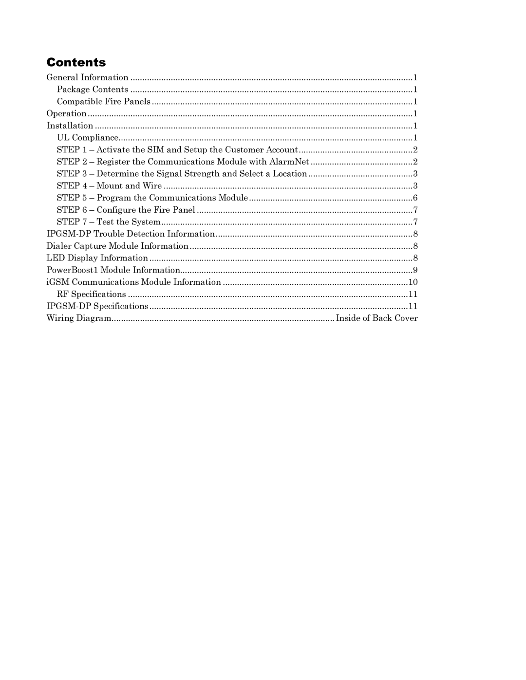 Honeywell IPGSM-DP manual Contents 