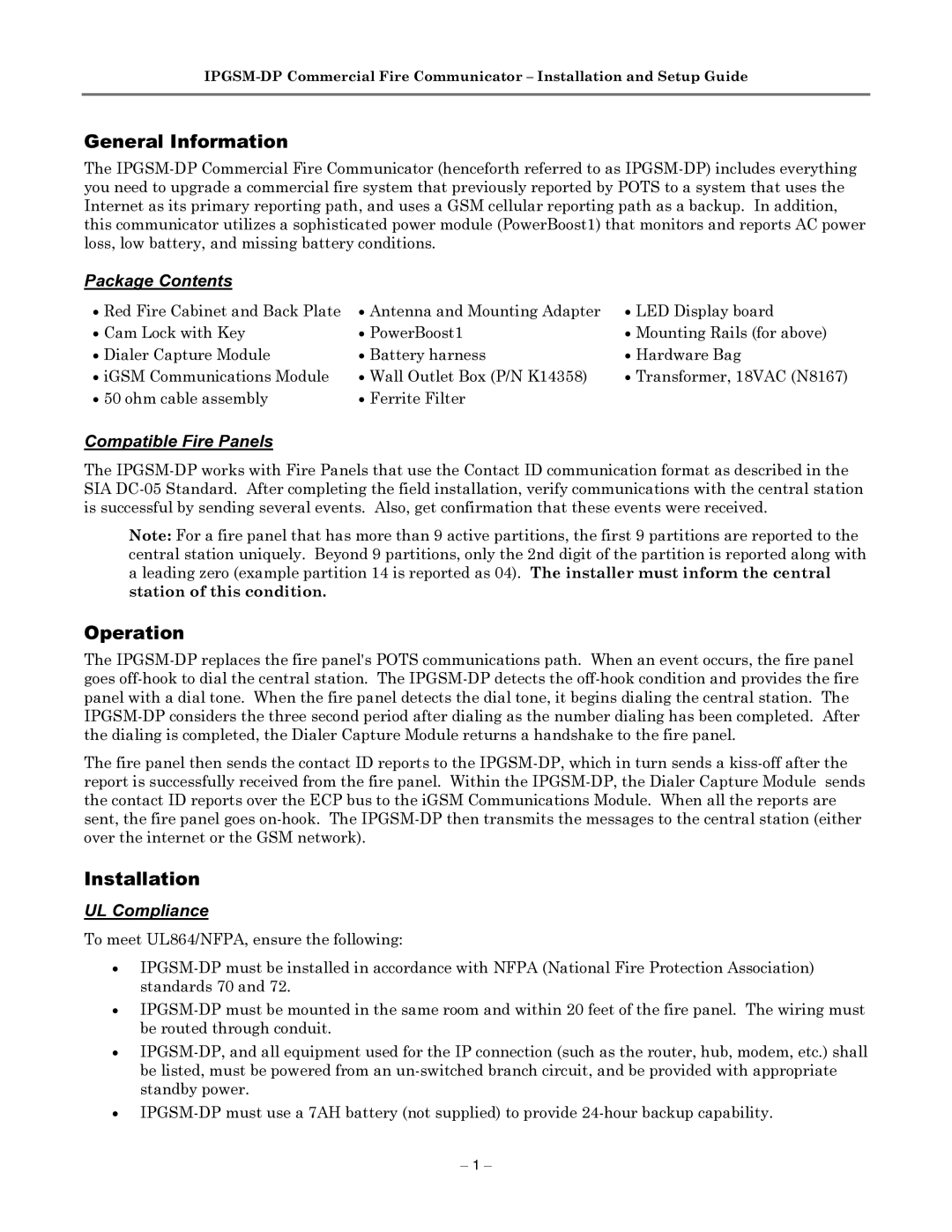 Honeywell IPGSM-DP manual General Information, Operation, Installation 