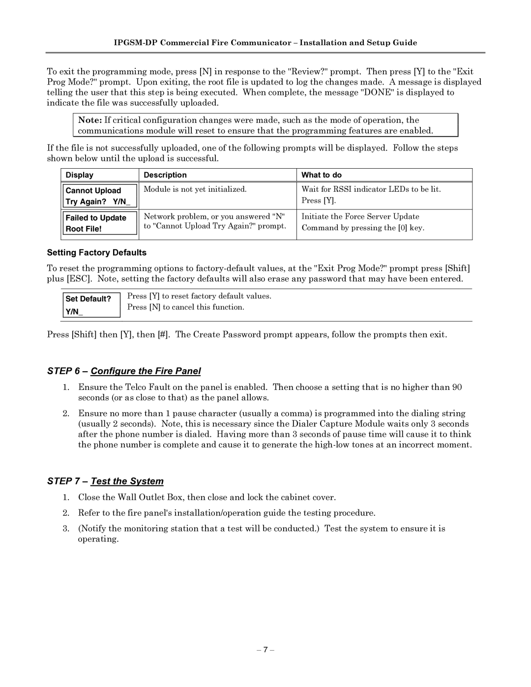 Honeywell IPGSM-DP manual Configure the Fire Panel, Test the System 