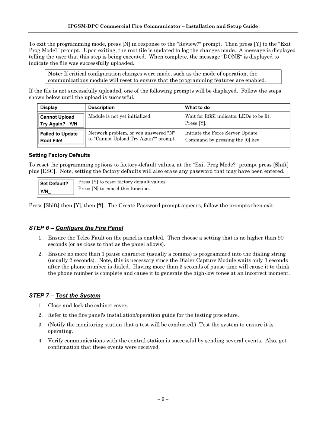 Honeywell IPGSM-DPC manual Configure the Fire Panel, Test the System 