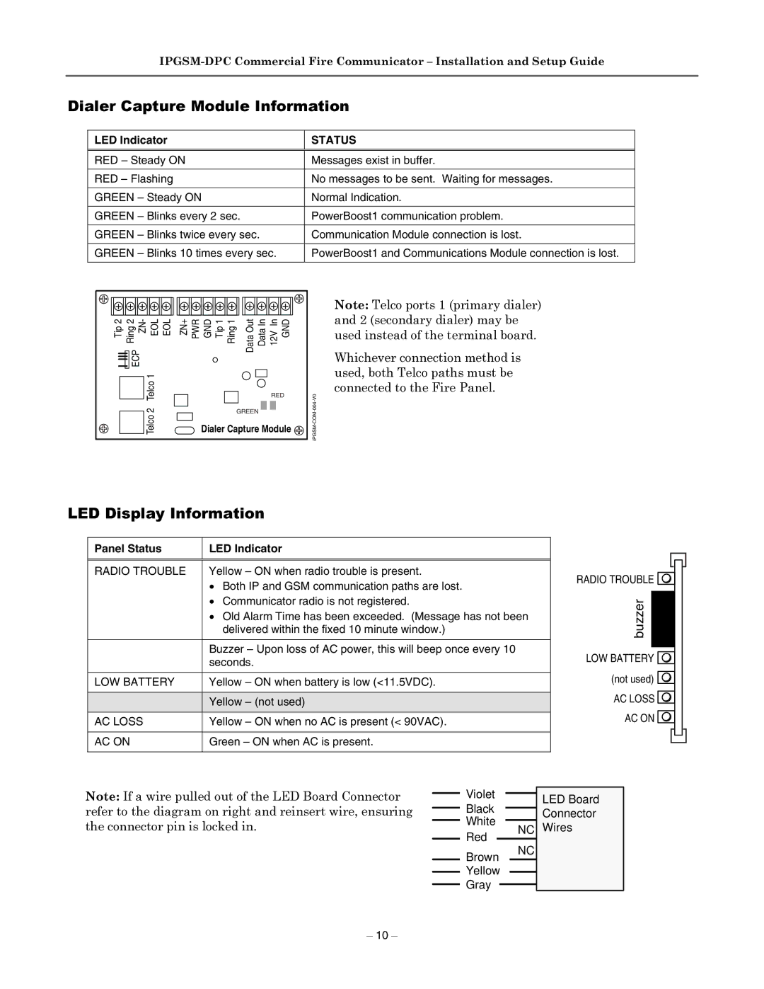 Honeywell IPGSM-DPC manual Dialer Capture Module Information, LED Display Information 