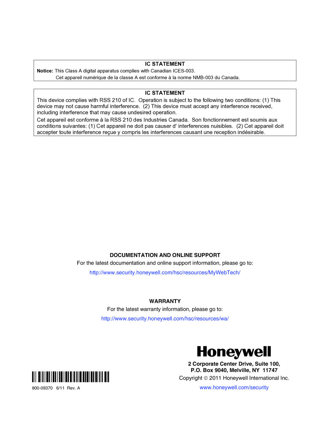 Honeywell IPGSM-DPC manual Ê800-093708Š 