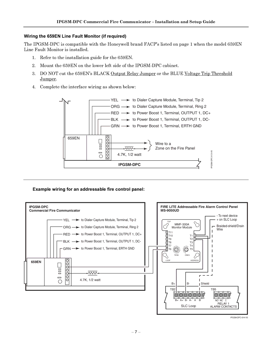 Honeywell IPGSM-DPC manual Wiring the 659EN Line Fault Monitor if required 