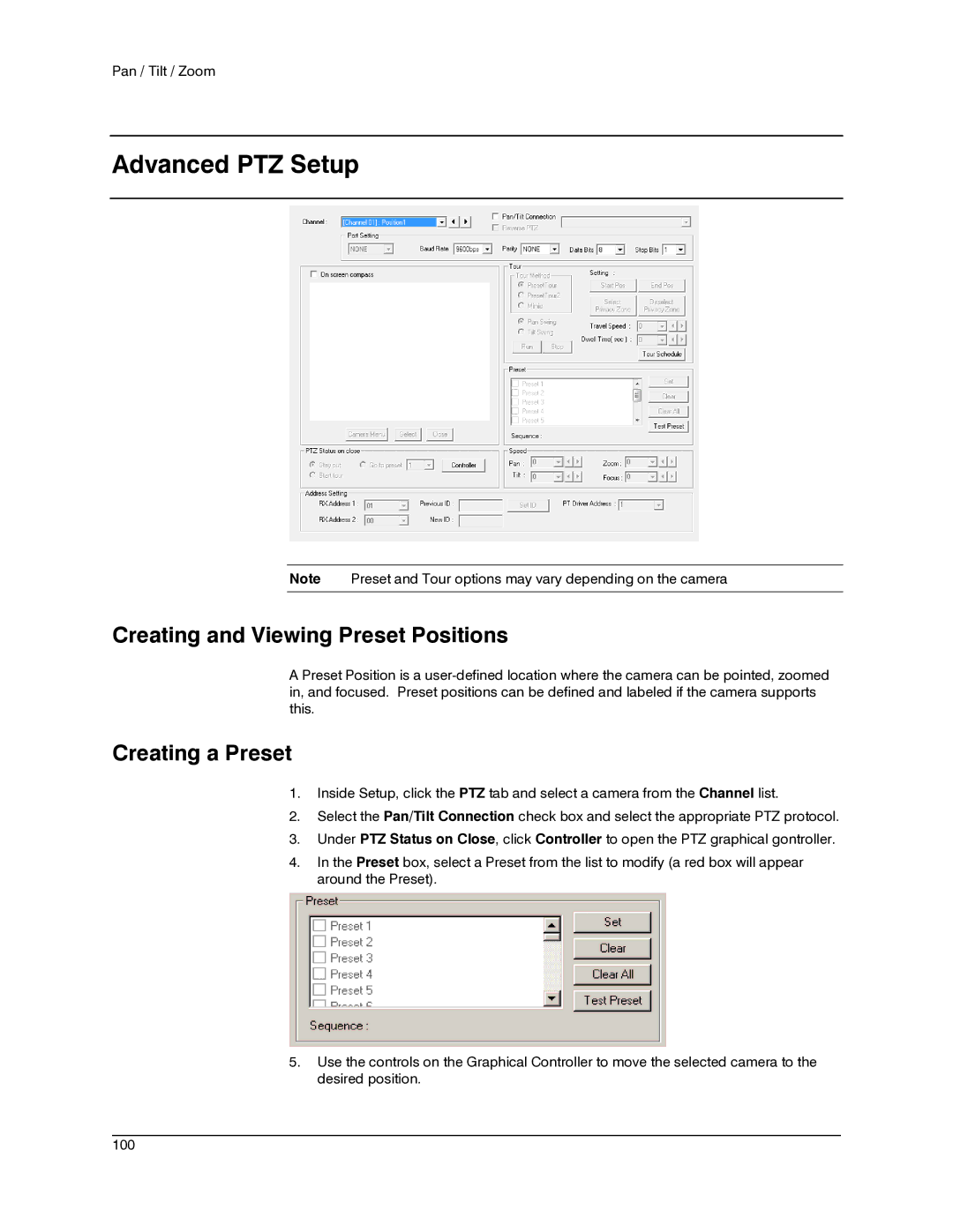 Honeywell IV REV B user manual Advanced PTZ Setup, Creating and Viewing Preset Positions, Creating a Preset 