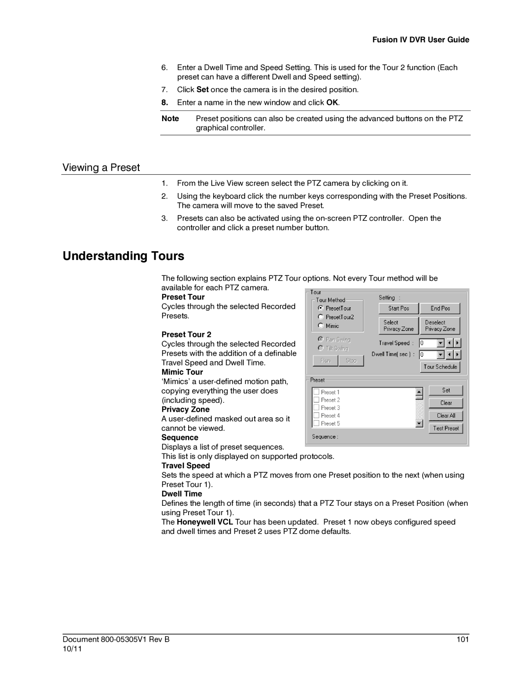 Honeywell IV REV B user manual Understanding Tours, Viewing a Preset 