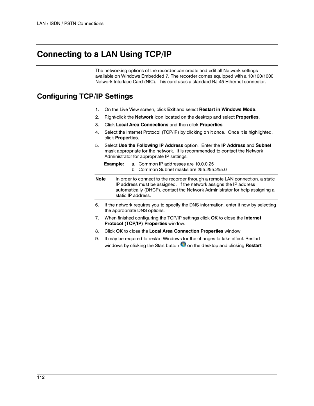 Honeywell IV REV B user manual Connecting to a LAN Using TCP/IP, Configuring TCP/IP Settings 