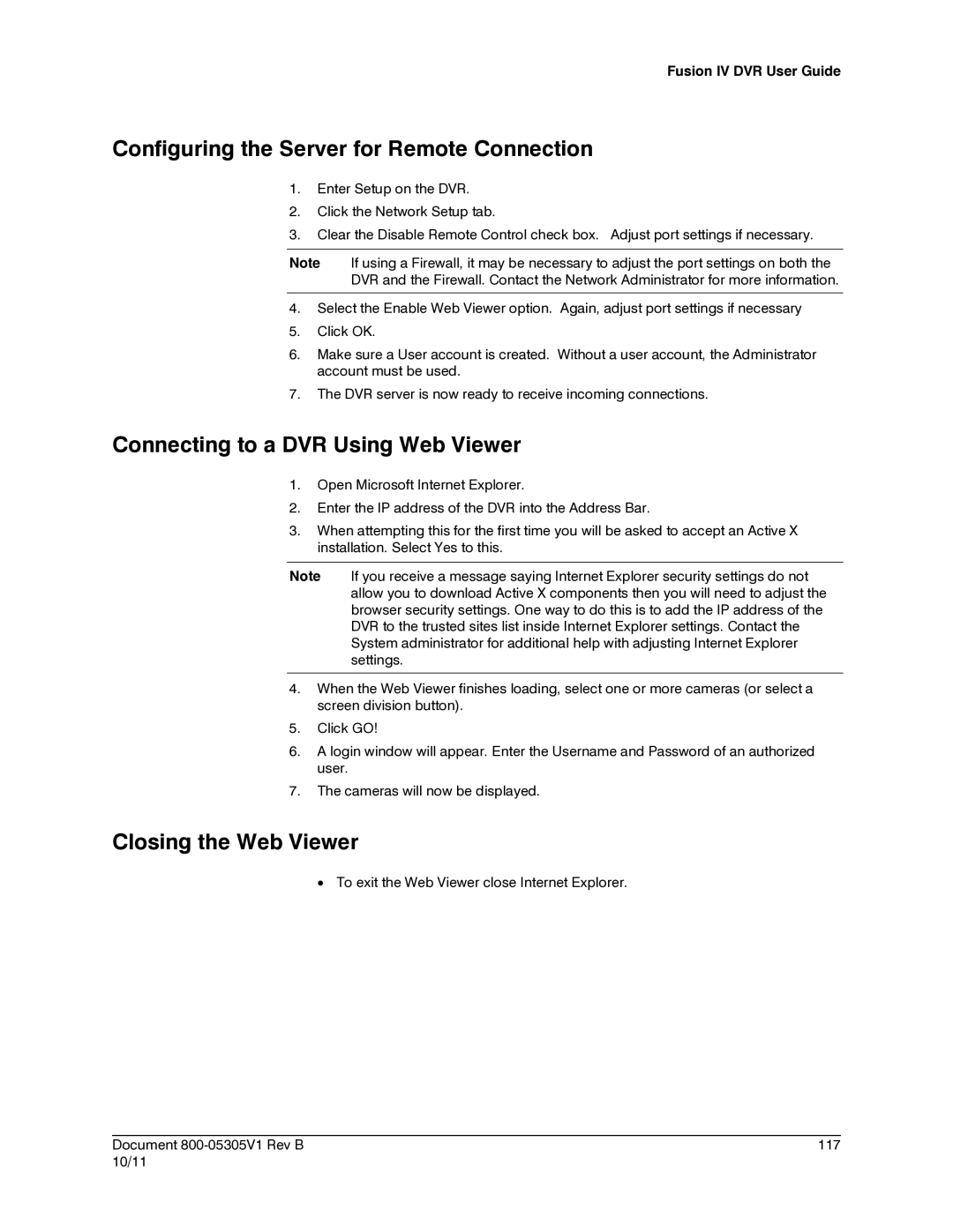 Honeywell IV REV B user manual Configuring the Server for Remote Connection, Connecting to a DVR Using Web Viewer 