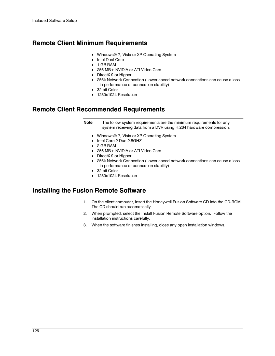 Honeywell IV REV B user manual Remote Client Minimum Requirements, Remote Client Recommended Requirements 