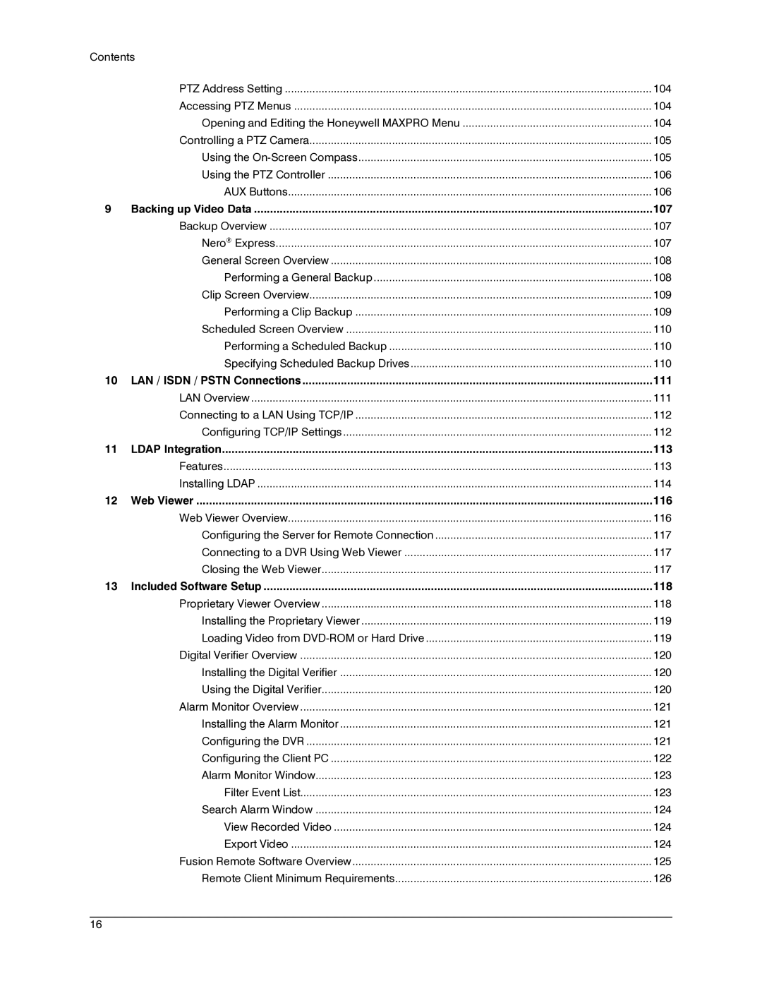 Honeywell IV REV B user manual Backing up Video Data, LAN / Isdn / Pstn Connections, Ldap Integration, Web Viewer 