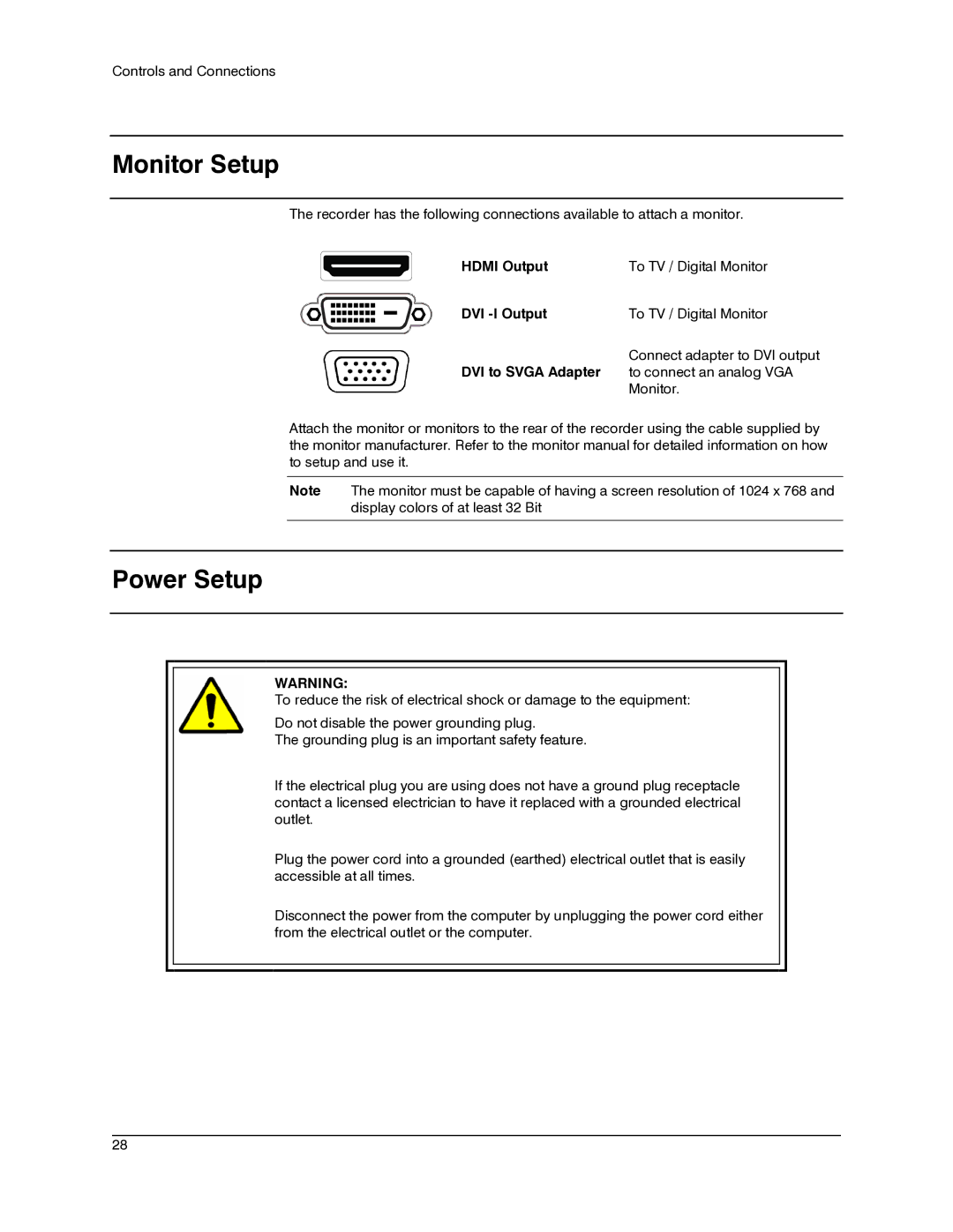 Honeywell IV REV B user manual Monitor Setup, Power Setup 