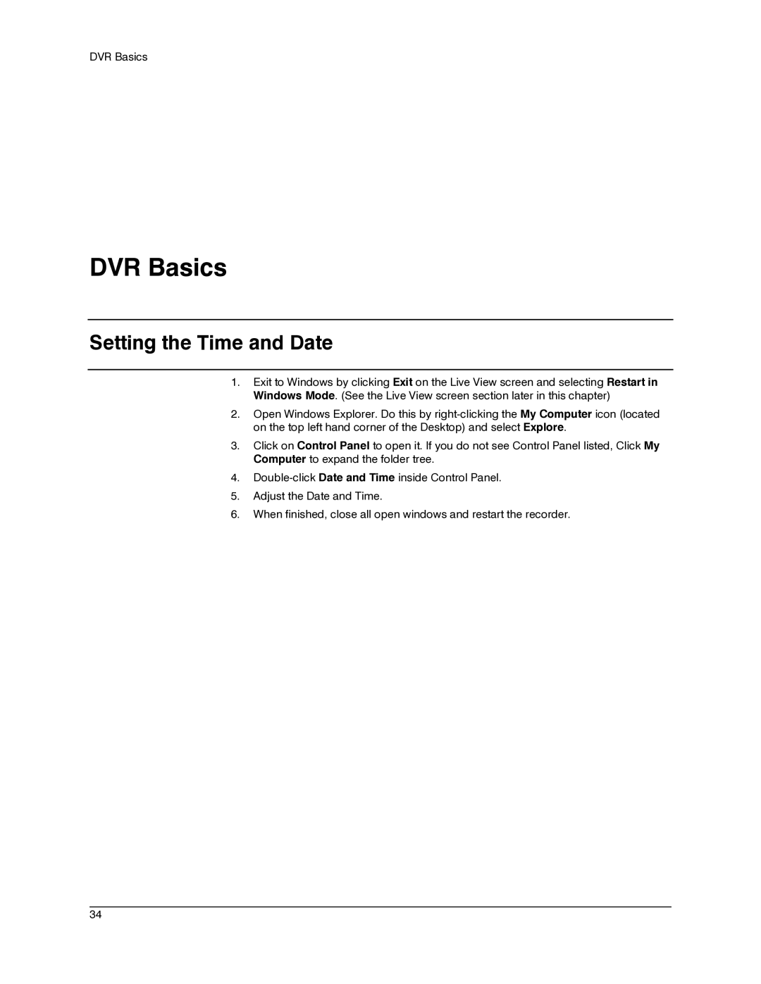 Honeywell IV REV B user manual DVR Basics, Setting the Time and Date 