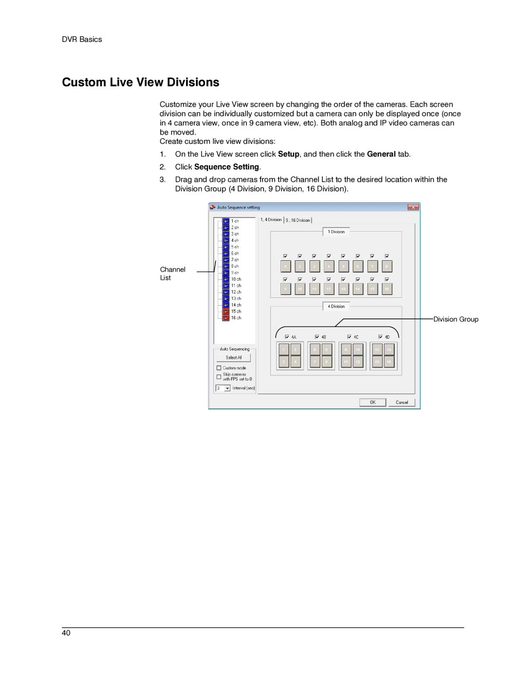 Honeywell IV REV B user manual Custom Live View Divisions, Click Sequence Setting 