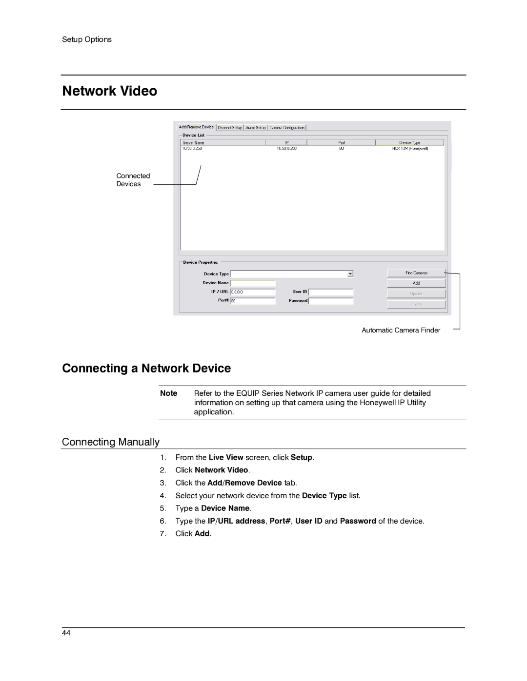 Honeywell IV REV B user manual Network Video, Connecting a Network Device, Connecting Manually 